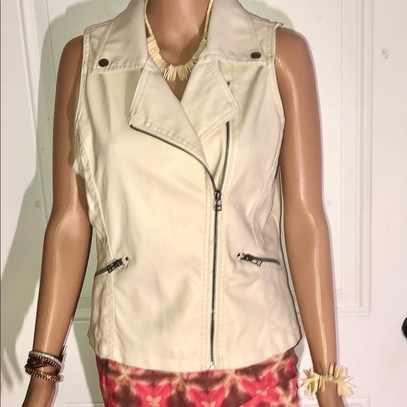 Paper Tee Faux Ivory Moto style Zip up Vest Large - Picture 1 of 11